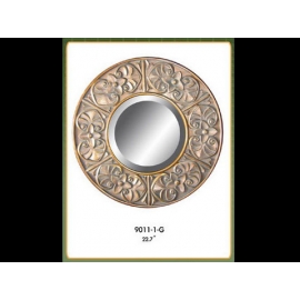  銅製古典四瓣花圓鏡 y12684 時鐘.溫度計.鏡子 鏡子 (9011-1-G)