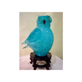 藝術玻璃-小貓頭鷹燈 y12354 水晶飾品系列-桌燈-小貓頭鷹燈 水青色 (茶色 紫色)