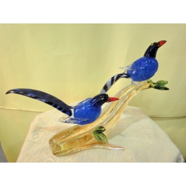 藝術玻璃-鳥類 y12356 水晶飾品系列 鳥類-藍鵲-比翼雙棲A59