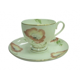 y12511 餐茶玻璃-咖啡茶具-罌粟花骨瓷六杯盤組附金架