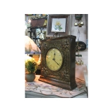 銅製方型菊花造型桌鐘 y10057 時鐘.溫度計.鏡子 桌鐘