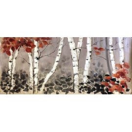 白樺樹 y16454 畫作系列 - 油畫 - 油畫風景/ 玄關.走廊.過道.意境掛畫客廳沙發背景牆.壁畫(可訂製)