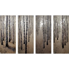 y13450 銀箔版畫-白樺樹林(四幅一組)