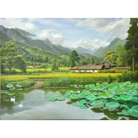 油畫- 油畫風景-風景荷池(張棨作品) - y14004 畫作系列