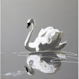 y14027 畫作系列-油畫- 油畫動物系列- 天鵝