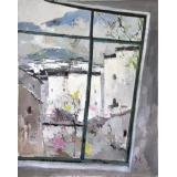 油畫 - 油畫風景- 趙虎燮油畫~窗外的街景(作品已被藏) - y14208 畫作系列 