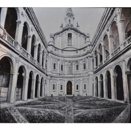 黑白教堂油畫(含框)-y15343-油畫- 油畫風景系列
