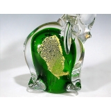 玻璃水晶 綠色金箔象(一對)  y12767 水晶飾品系列