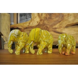 熱帶香蕉彩繪木雕大象家族(三入)-y15160-木雕(已售出)--可預購