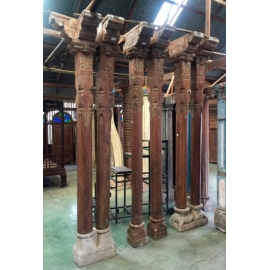 印度古董雕刻樑柱/六柱一組-y15352-木.竹.根雕 (已售出)