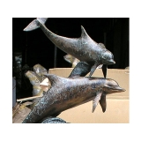 y11182-立體銅雕-衝浪手與海豚