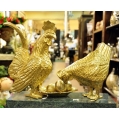 y12750 銅雕動物-鬥雞一對+3蛋 金雞