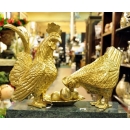 y12750 銅雕動物-鬥雞一對+3蛋 金雞