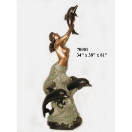 銅雕系列-銅雕大型擺飾-美人魚與海豚 y14136 立體雕塑.擺飾 人物立體擺飾系列-西式人物系列