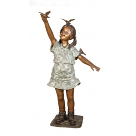 女孩與鳥(y14690 銅雕系列- 銅雕大型擺飾、銅雕人物 ) 