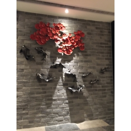 紅色泡泡鐵藝壁飾+陶瓷魚壁飾組-y15496-鐵雕壁飾系列-鐵材藝術