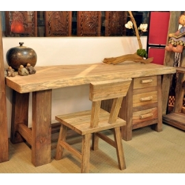 y13357 傢俱系列-創意造型風化傢俱-兩件組木餐桌椅書桌