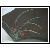 y01616蘭花扇型彩繪陶器