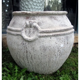 y14072 -花器系列-古樸陶瓷 -落灰陶( 沙釉雙耳圓缸)
