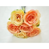 y11482 花藝設計-精緻人造花-七頭維西利亞玫瑰-桃(黃、白)