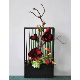 y14401 花藝設計- 玄關桌.電視櫃盆花 - 黑木框造型花藝設計