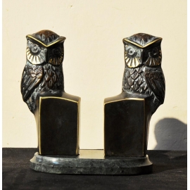 雕塑動物擺飾 (y15094 銅雕信夾貓頭鷹組