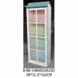 仿舊屋型單門玻璃高櫃-y15147-白色實木典雅地中海風格