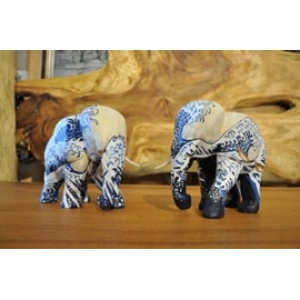 白浪彩繪木雕大象(一對)-y15158-木雕(已售出)--可預購