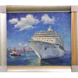 大船入港-y12549 油畫- 風景油畫系列(可指定尺寸訂製)