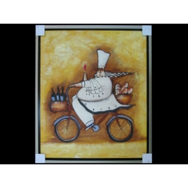 (油畫)風趣廚師-y01367