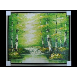 y01375(油畫)森林小河