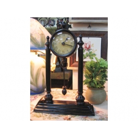 銅製雙柱造型桌鐘 y13464 時時鐘.溫度計.鏡子 桌鐘 (無庫存)