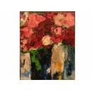 y10177-油畫-油畫花系列-名家畫作-謝美玲-大紅花藍瓶
