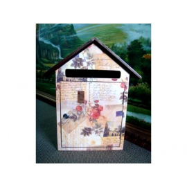 y10719-木製貼圖-玫瑰-屋型信箱
