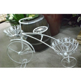 y10851-花器系列-鐵製花器-白腳踏車花架(6011D2195)