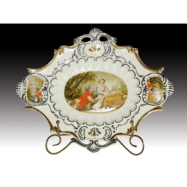 y11278 茶餐玻璃系列- 簡歐新磁瓷器-陶瓷菱形果盤配金色小盤架