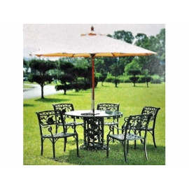 y11629 戶外休閒傢俱-120cm玫瑰大腳桌+9尺木傘(金黃)+玫瑰扶手椅(單)