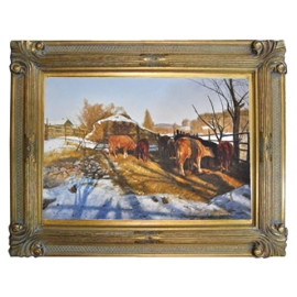 11880 畫作系列-油畫-農村-郝義-瑞雪豐年(已售出)