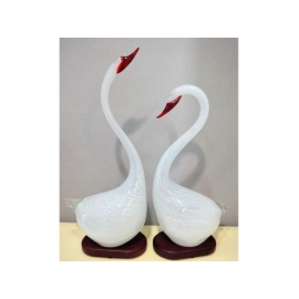 藝術玻璃-A4造型天鵝一對(大)(白色、黑色) y12349  水晶飾品系列 桌燈